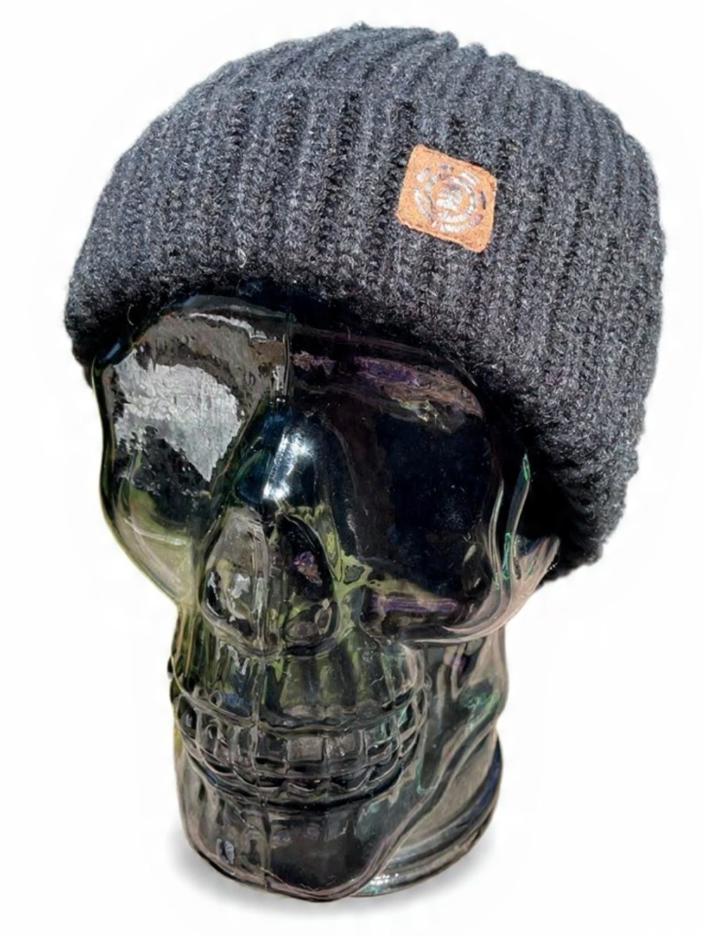 Element skateboard brand Black Knit Beanie with Leather Patch